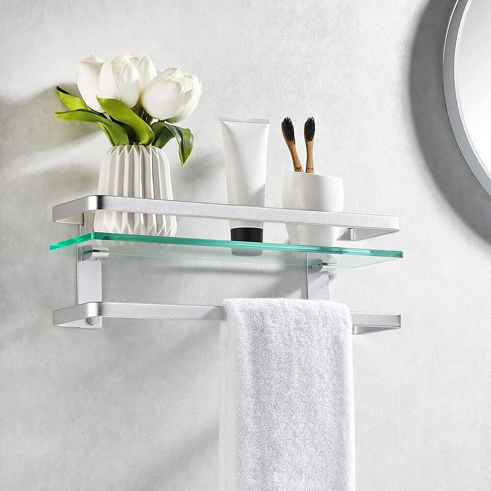 バスルームガラス棚 タオルバー 厚さ8mm 強化ガラス Amazon｜バスルーム ラック バスルームガラスシェルフ アルミ製